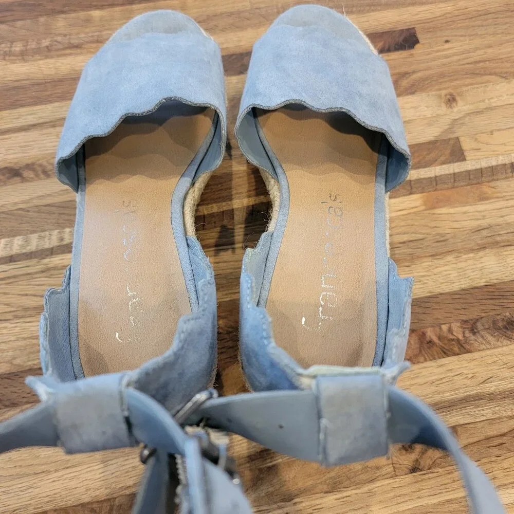 Francesca's Addilyn Espadrille Wedge Sandal Blue Faux Suede